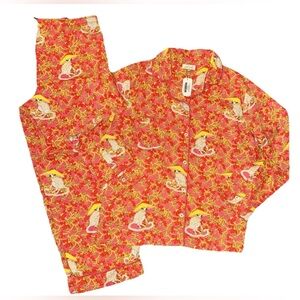 Jayes Studio Women’s XL Pajamas Full Set Long Sleeve Mandarin Monkey Pink Orange